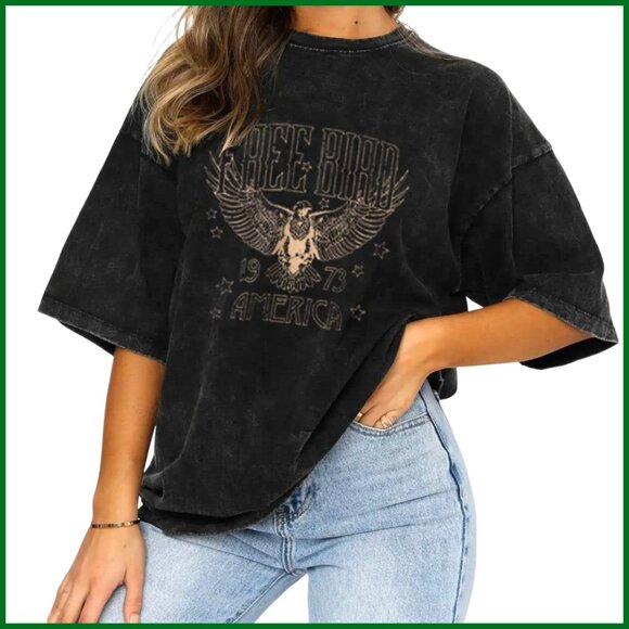 Vintage Rock Band Graphic Tee Loose Fit Retro Concert Shirt Women's Casual Top